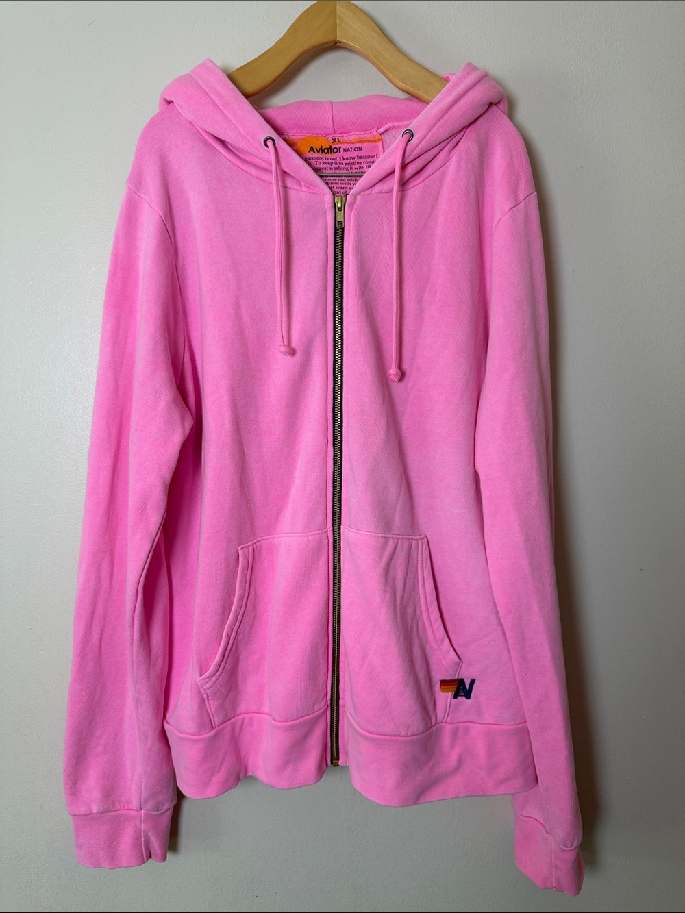 Aviator Nation Bolt Zip Up Hoodie in Neon Pink Size XL